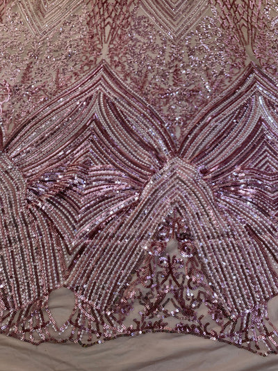 Averie DUSTY PINK Geometric Butterfly Sequins on Mesh Lace Fabric by the Yard - 10113