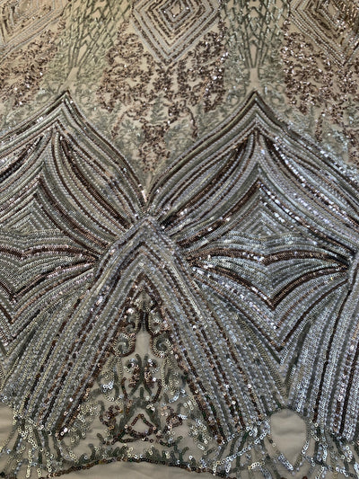 Averie GREY Geometric Butterfly Sequins on Mesh Lace Fabric by the Yard - 10113