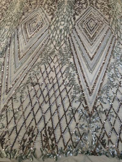 Averie GREY Geometric Butterfly Sequins on Mesh Lace Fabric by the Yard - 10113