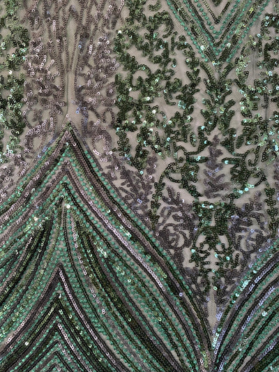Averie HUNTER GREEN Geometric Butterfly Sequins on Mesh Lace Fabric by the Yard - 10113