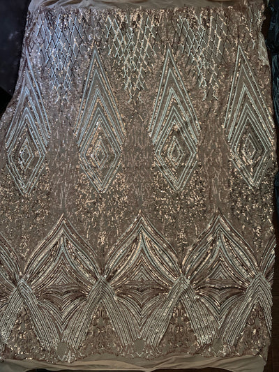 Averie BRONZE Geometric Butterfly Sequins on Mesh Lace Fabric by the Yard - 10113
