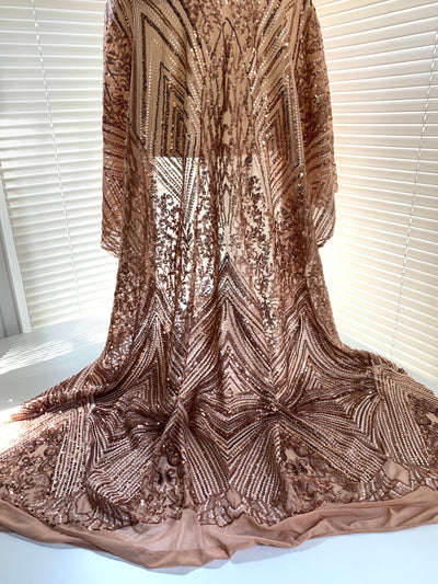 Averie BRONZE Geometric Butterfly Sequins on Mesh Lace Fabric by the Yard - 10113