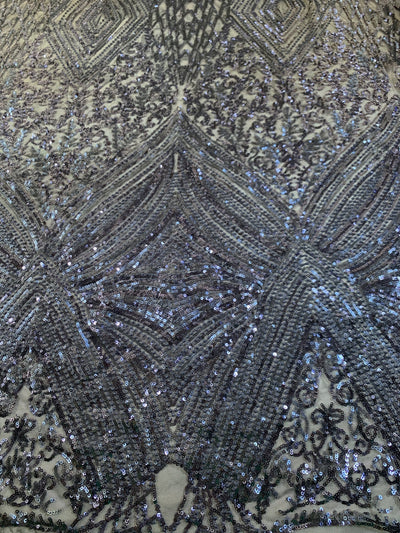 Averie NAVY BLUE Geometric Butterfly Sequins on Mesh Lace Fabric by the Yard - 10113