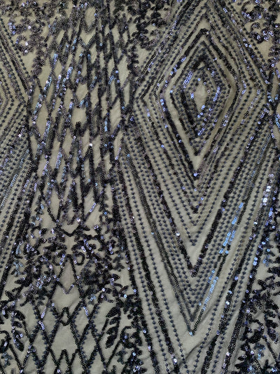 Averie NAVY BLUE Geometric Butterfly Sequins on Mesh Lace Fabric by the Yard - 10113