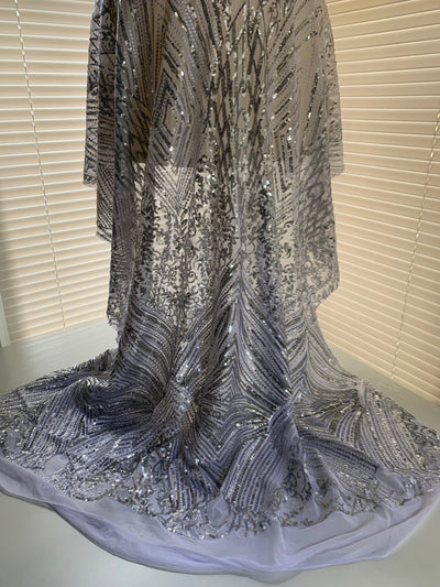 Averie SILVER Geometric Butterfly Sequins on Mesh Lace Fabric by the Yard - 10113