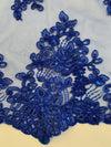 Brianna ROYAL BLUE Polyester Floral Embroidery with Sequins on Mesh Lace Fabric by the Yard - 10020