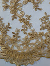 Melody GOLD Polyester Floral Embroidery with Sequins on Mesh Lace Fabric by the Yard for Gown, Wedding, Bridesmaid, Prom - 10002