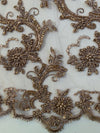 Jayla TAUPE Floral Embroidery with Beads and Sequins on Mesh Lace Fabric by the Yard - 10044