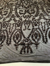 Esmeralda BLACK Sequins on Mesh Lace Fabric by the Yard - 10102