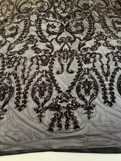 Esmeralda BLACK Sequins on Mesh Lace Fabric by the Yard - 10102