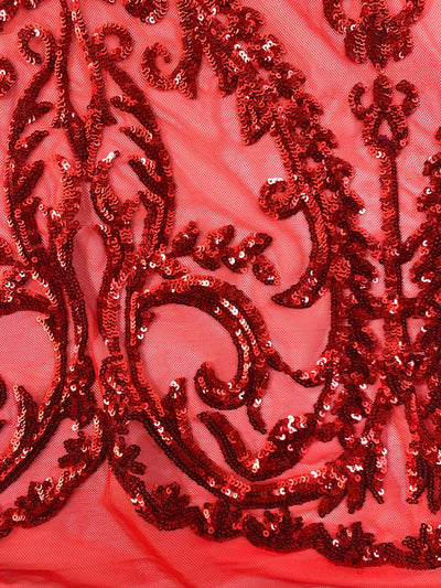 Esmeralda RED Sequins on Mesh Lace Fabric by the Yard - 10102