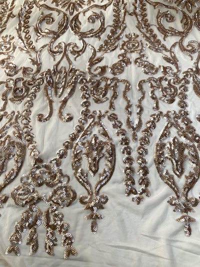 Esmeralda CHAMPAGNE Sequins on Mesh Lace Fabric by the Yard - 10102