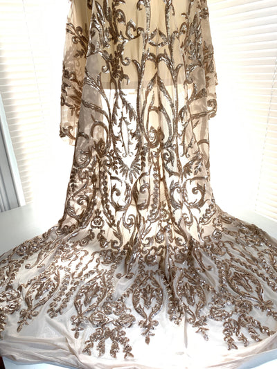 Esmeralda CHAMPAGNE Sequins on Mesh Lace Fabric by the Yard - 10102
