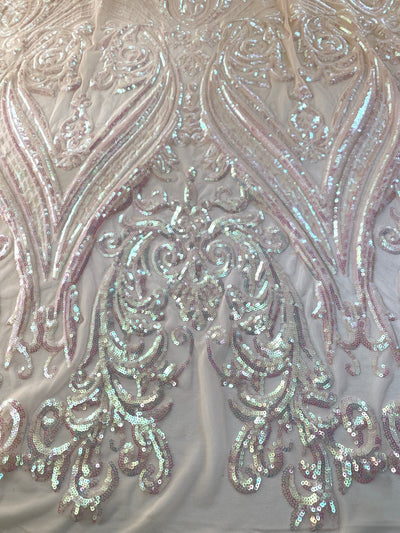 Alaina BLUSH PINK IRIDESCENT Curlicue Sequins on Mesh Lace Fabric by the Yard - 10018