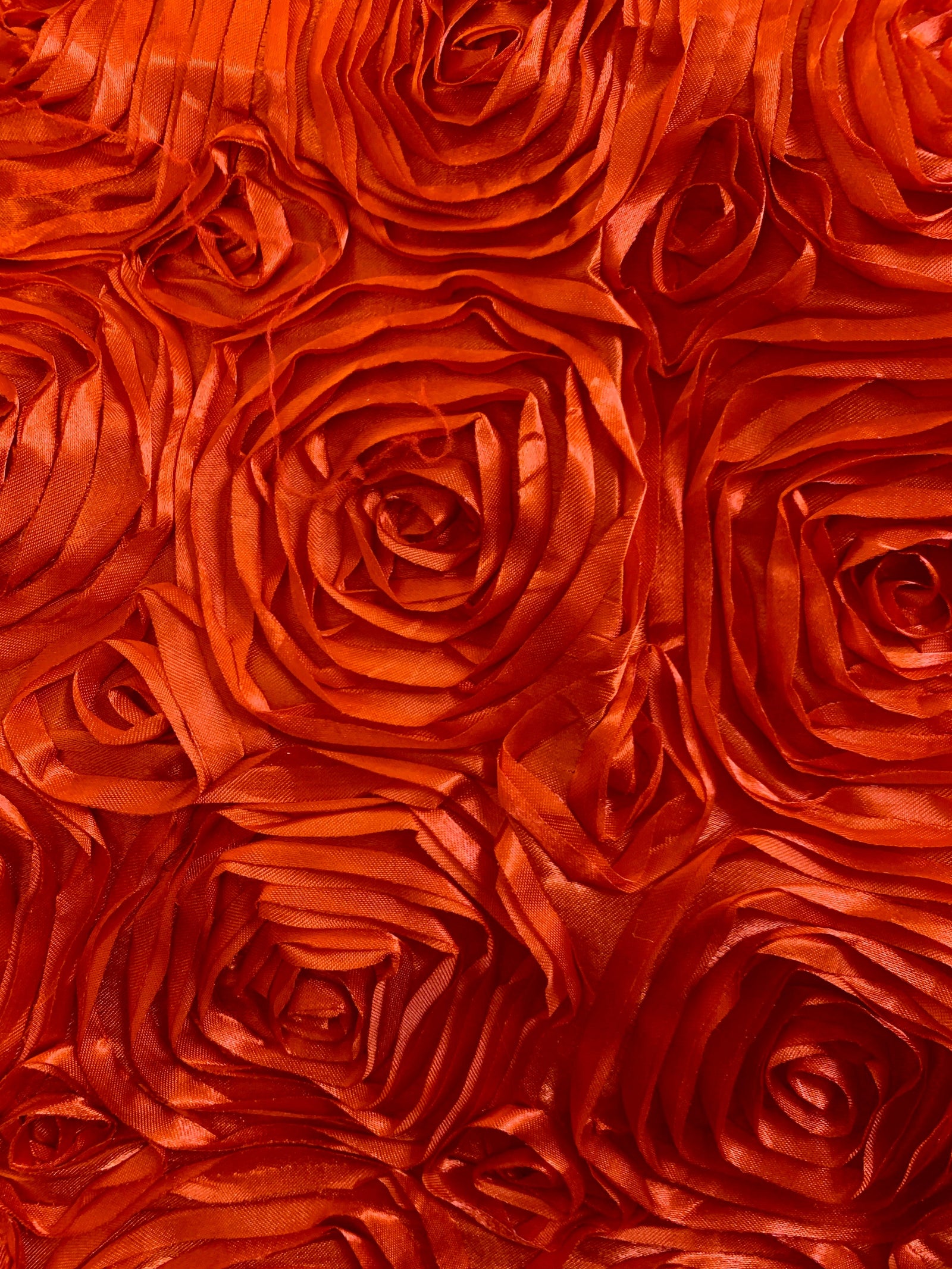 Paige BURNT ORANGE 3D Floral Polyester Satin Rosette Fabric by the Yard - 10028