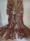Alaina COPPER Curlicue Sequins on Mesh Lace Fabric by the Yard - 10018