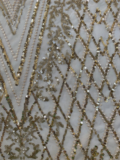 Averie CHAMPAGNE Geometric Butterfly Sequins on Mesh Lace Fabric by the Yard - 10113