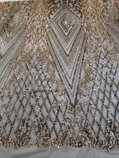 Averie GOLD Geometric Butterfly Sequins on Mesh Lace Fabric by the Yard - 10113