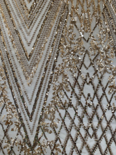 Averie GOLD Geometric Butterfly Sequins on Mesh Lace Fabric by the Yard - 10113