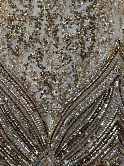Averie GOLD Geometric Butterfly Sequins on Mesh Lace Fabric by the Yard - 10113