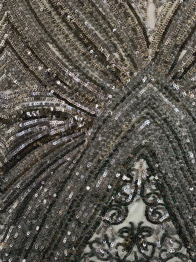 Averie BLACK Geometric Butterfly Sequins on Mesh Lace Fabric by the Yard - 10113