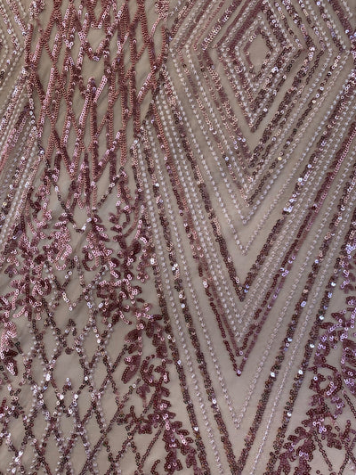 Averie DUSTY PINK Geometric Butterfly Sequins on Mesh Lace Fabric by the Yard - 10113