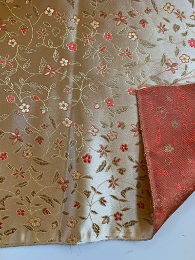 Vivienne GOLD RED Floral Brocade Chinese Satin Fabric by the Yard - 10041