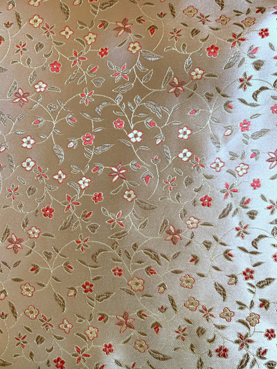 Vivienne GOLD RED Floral Brocade Chinese Satin Fabric by the Yard - 10041
