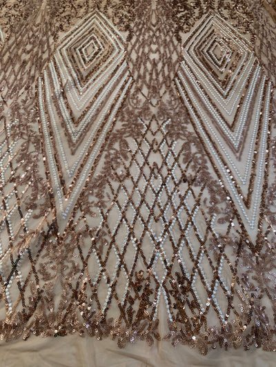 Averie BRONZE Geometric Butterfly Sequins on Mesh Lace Fabric by the Yard - 10113