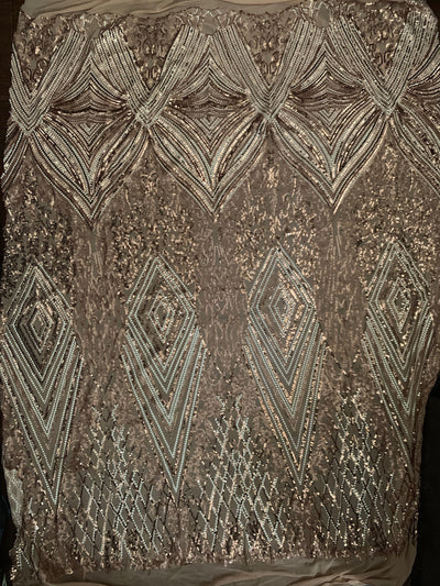 Averie BRONZE Geometric Butterfly Sequins on Mesh Lace Fabric by the Yard - 10113