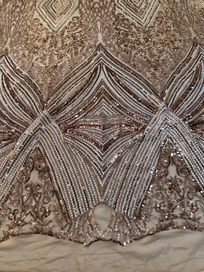 Averie BRONZE Geometric Butterfly Sequins on Mesh Lace Fabric by the Yard - 10113