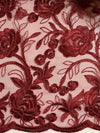 Dakota BURGUNDY Polyester Corded Floral Embroidery on Mesh Lace Fabric by the Yard - 10043