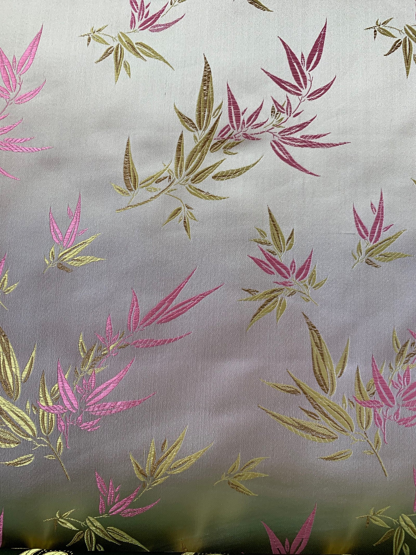Alondra CREAM PINK Leaves Brocade Chinese Satin Fabric by the Yard - 10095