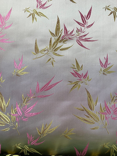 Alondra CREAM PINK Leaves Brocade Chinese Satin Fabric by the Yard - 10095