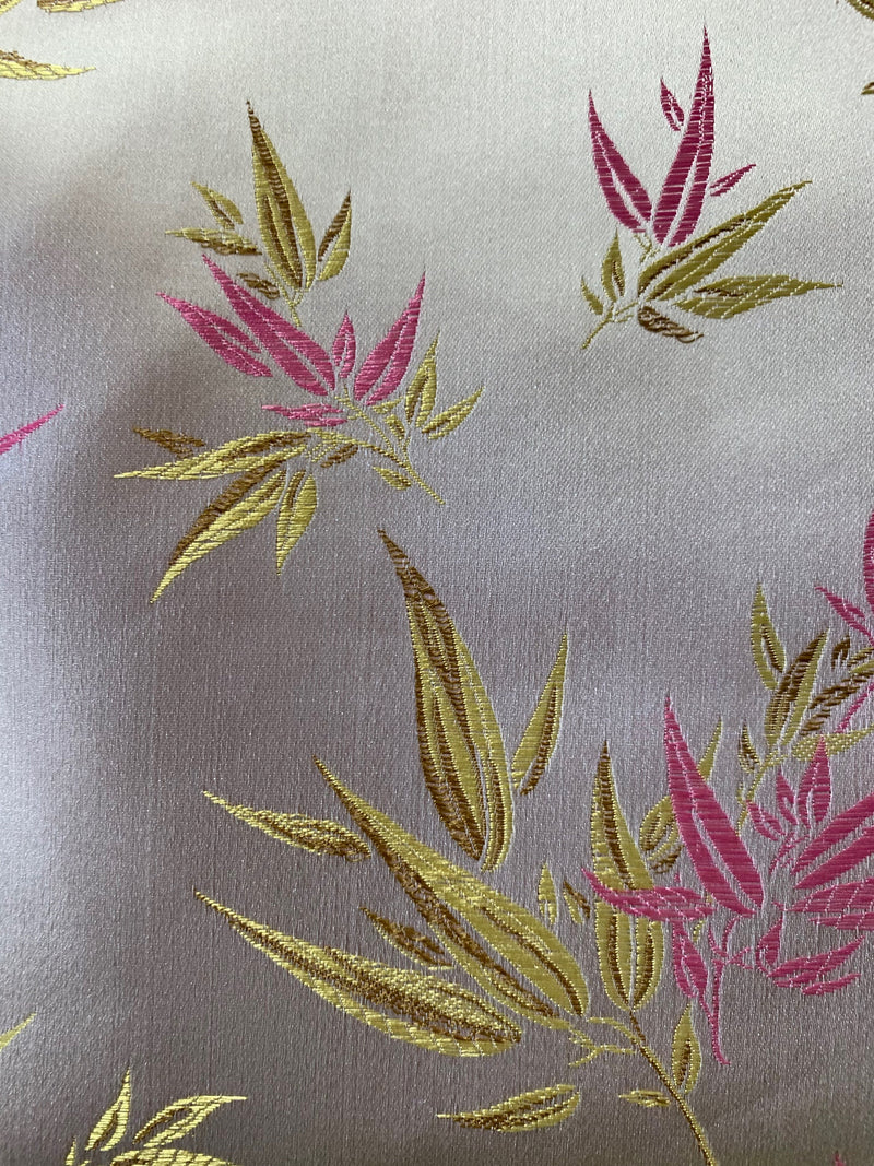 Alondra CREAM PINK Leaves Brocade Chinese Satin Fabric by the Yard - 10095