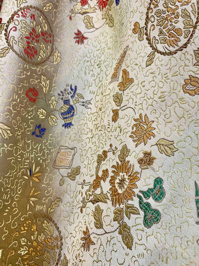 Mira LIGHT GOLD Floral Brocade Chinese Satin Fabric by the Yard - 10137
