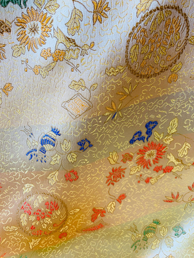 Mira LIGHT GOLD Floral Brocade Chinese Satin Fabric by the Yard - 10137