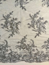 Callie GREY Polyester Floral Corsage Embroidery on Mesh Lace Fabric by the Yard - 10025