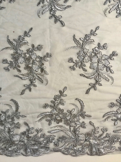 Callie GREY Polyester Floral Corsage Embroidery on Mesh Lace Fabric by the Yard - 10025