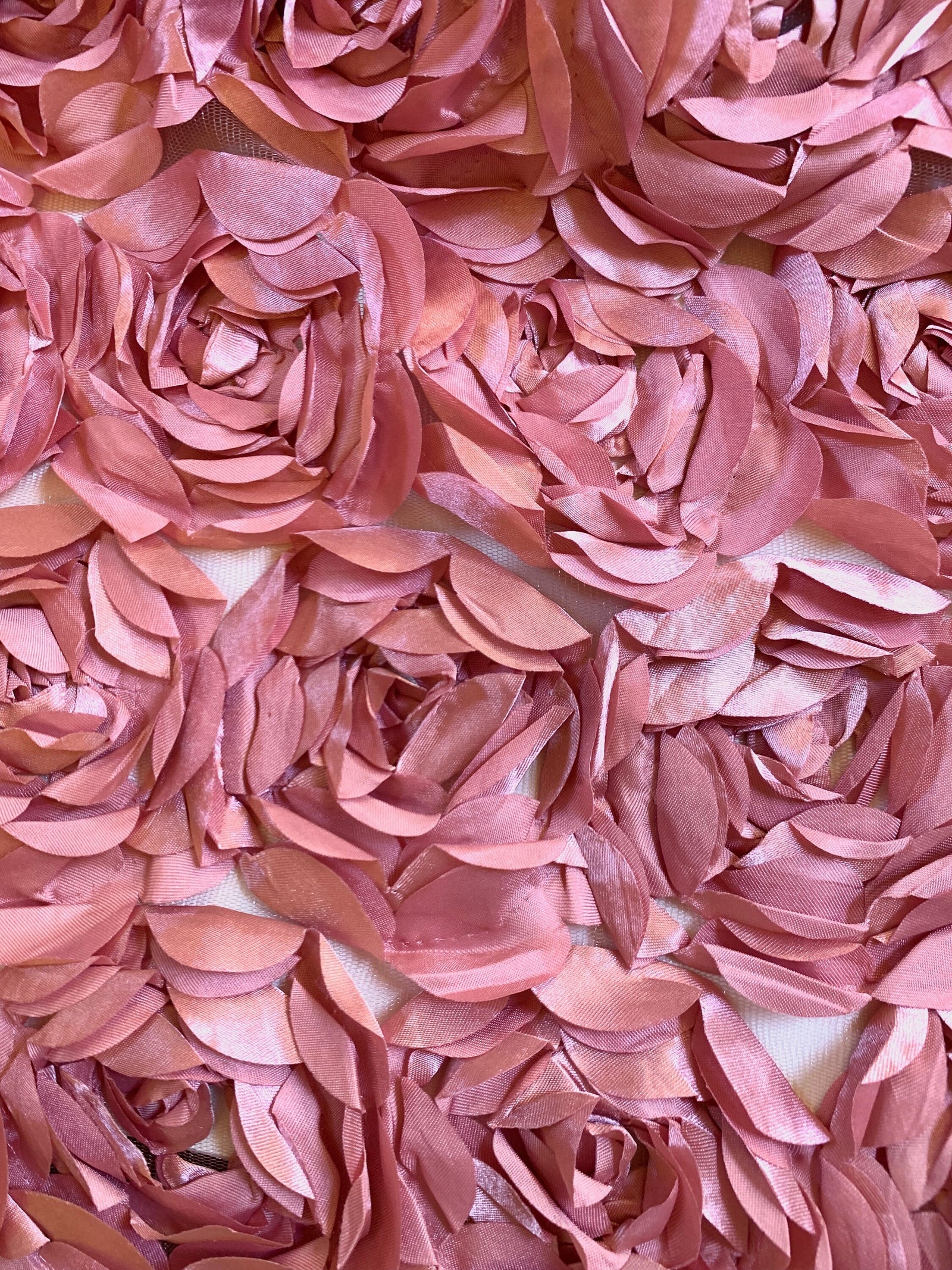Maci DUSTY PINK 3-D Floral Polyester Satin Rosette on Mesh Fabric by the Yard - 10057