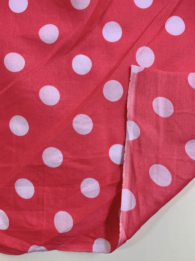 Alicia WHITE Polka Dots on PINK Polyester Cotton Fabric by the Yard - 10099