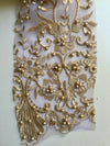 Daphne CHAMPAGNE Faux Pearls Beaded Flowers and Vines Lace Embroidery on Mesh Fabric by the Yard - 10103