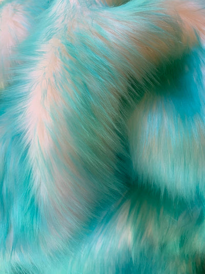 Bristol TURQUOISE Tip Candy Shag Long Pile Soft Faux Fur Fabric for Fursuit, Cosplay Costume, Photo Prop, Trim, Throw Pillow, Crafts