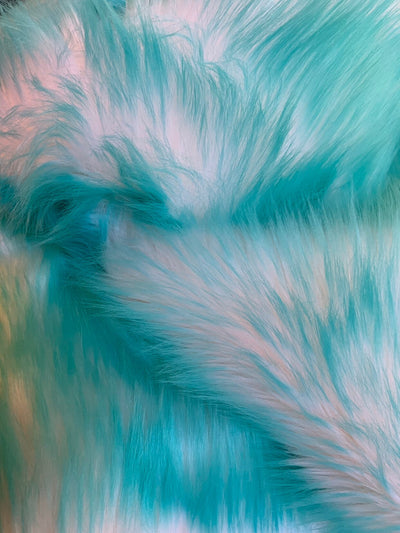 Bristol TURQUOISE Tip Candy Shag Long Pile Soft Faux Fur Fabric for Fursuit, Cosplay Costume, Photo Prop, Trim, Throw Pillow, Crafts