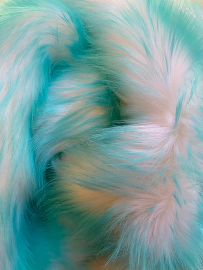 Bristol TURQUOISE Tip Candy Shag Long Pile Soft Faux Fur Fabric for Fursuit, Cosplay Costume, Photo Prop, Trim, Throw Pillow, Crafts