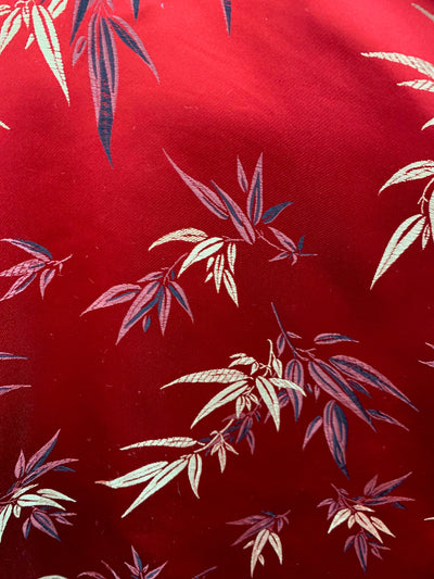 Alondra RED Leaves Brocade Chinese Satin Fabric by the Yard - 10095