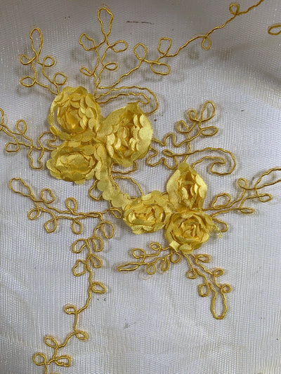 Andrea YELLOW 3D Floral Matte Corded Embroidery on Mesh Lace Fabric by the Yard - 10016