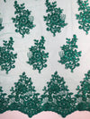 Brianna HUNTER GREEN Polyester Floral Embroidery with Sequins on Mesh Lace Fabric by the Yard - 10020