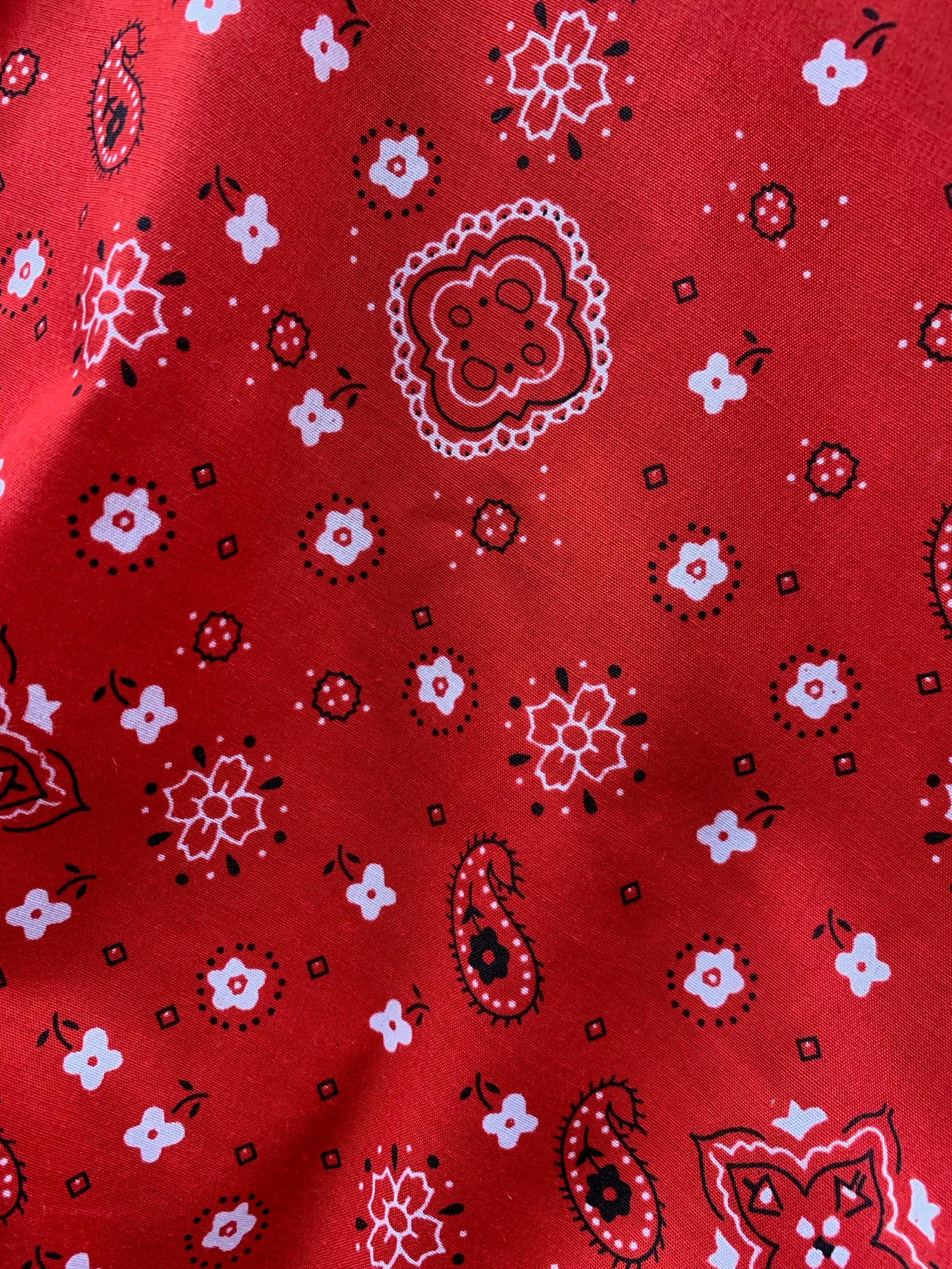 Annabella RED Paisley Floral Print Bandana Poly Cotton Fabric by the Yard - 10115
