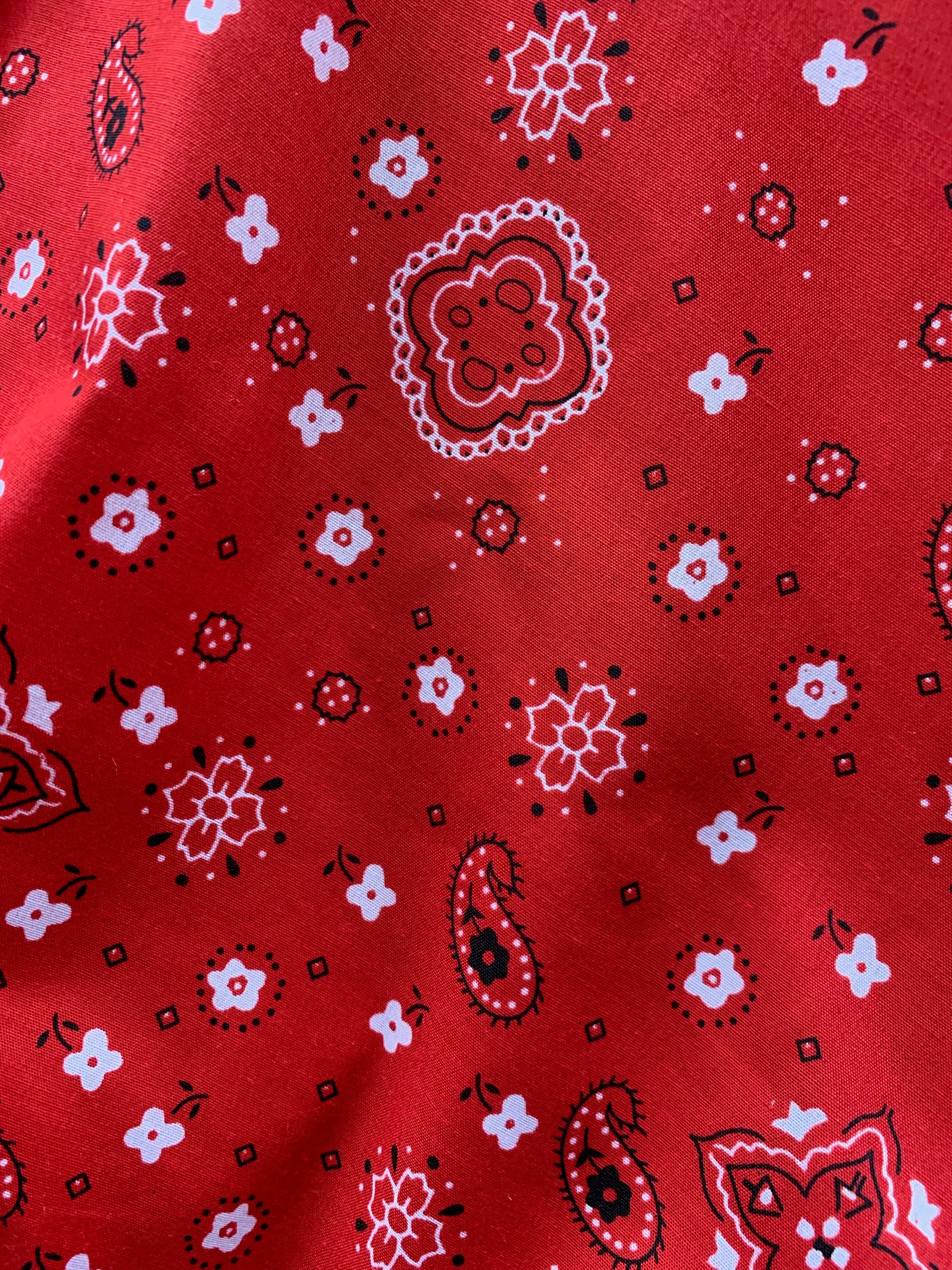 Annabella RED Paisley Floral Print Bandana Poly Cotton Fabric by the Yard - 10115